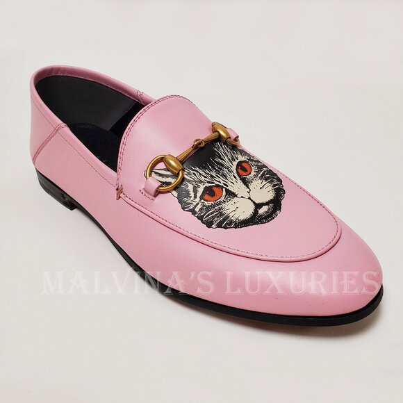 GUCCI SHOES BRIXTON PINK LEATHER LOAFER MYSTIC CAT w HORSEBIT sz 36 6 US - Picture 7 of 15